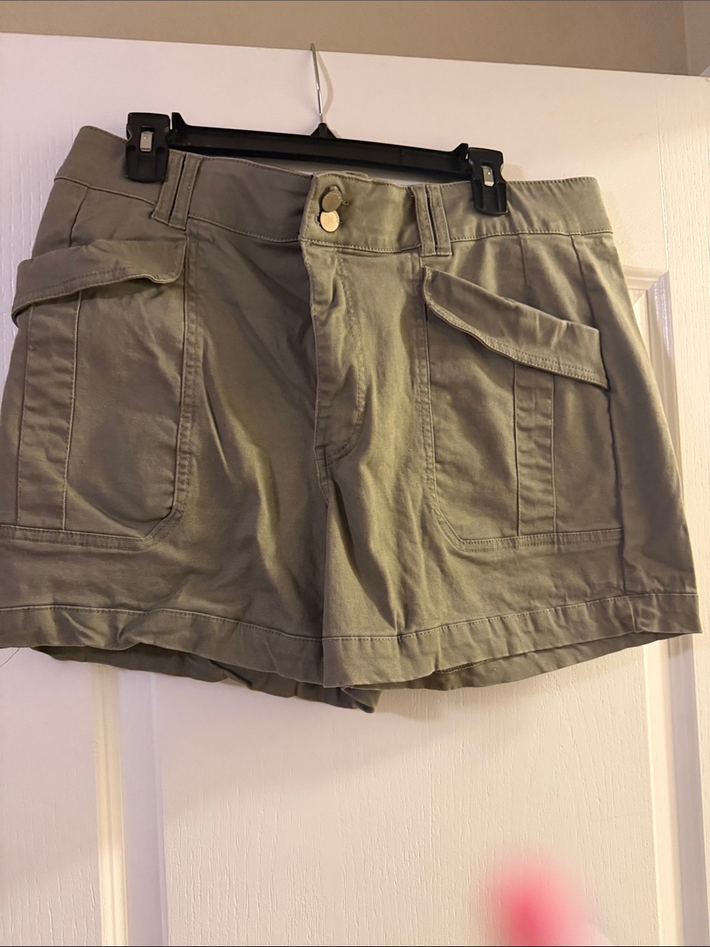 Olive Green Utility Jean Shorts with Front Flap Pockets